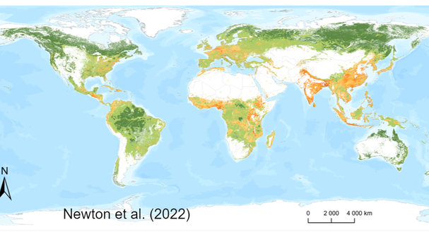 Global forest-proximate people map from Newton et al FAO report
